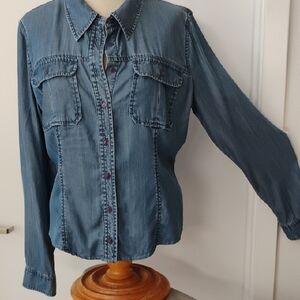 Guess Blue Button-Down Women's Shirt Size L